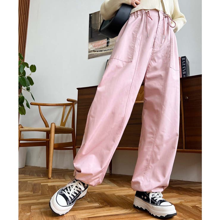 ピンク | すそドロストワークパンツ | moment+