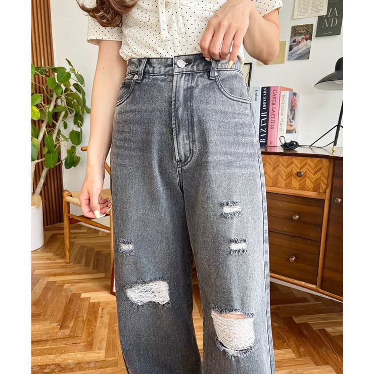 クラッシュダメージデニムパンツ | moment+ | 詳細画像1 