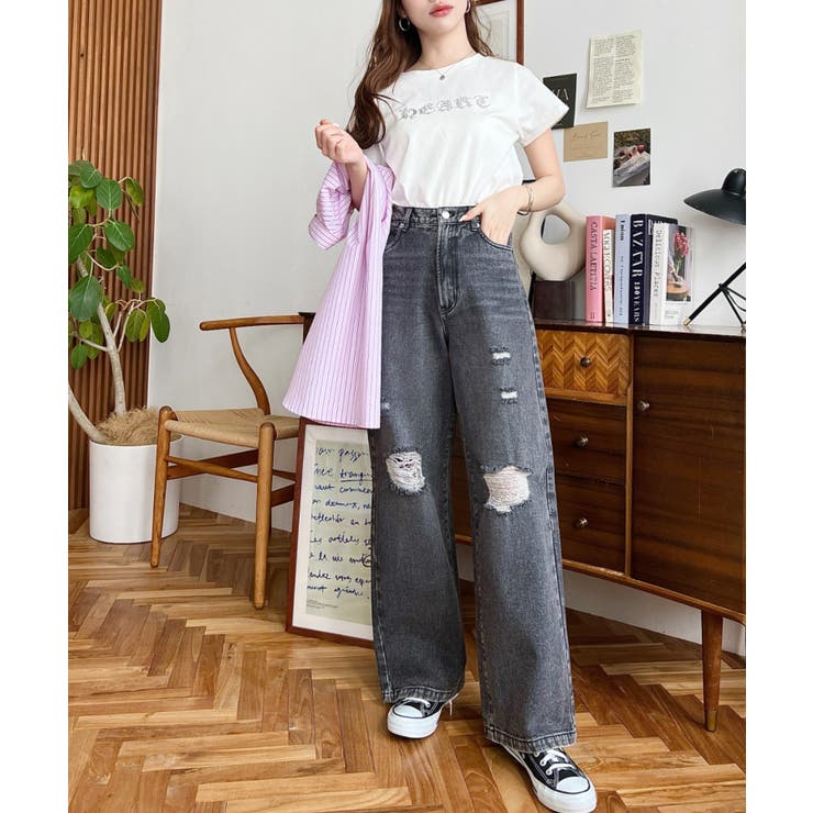 クラッシュダメージデニムパンツ | moment+ | 詳細画像11 