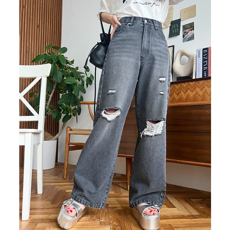 クラッシュダメージデニムパンツ | moment+ | 詳細画像13 