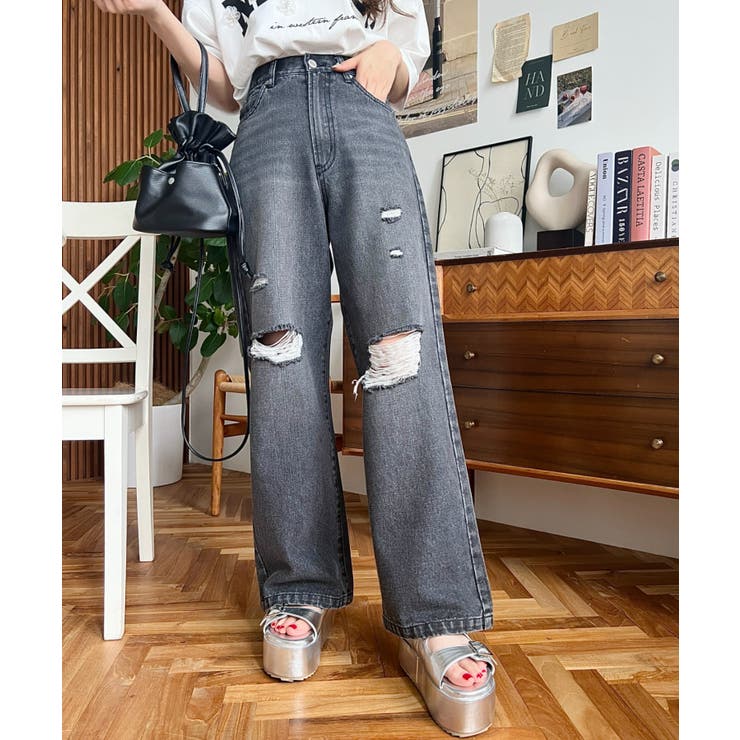 クラッシュダメージデニムパンツ | moment+ | 詳細画像14 