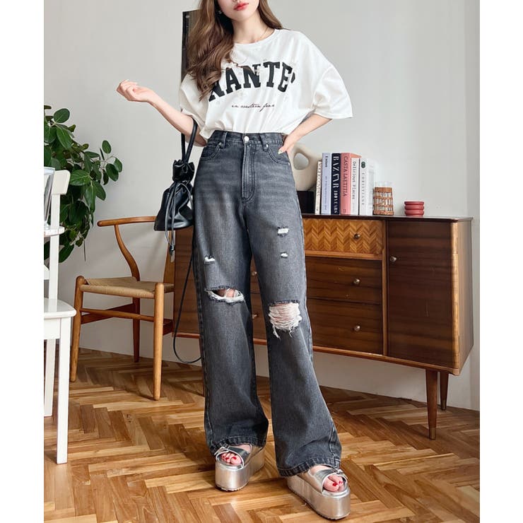 クラッシュダメージデニムパンツ | moment+ | 詳細画像17 