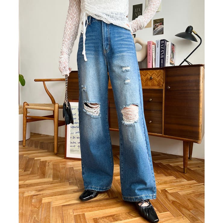 クラッシュダメージデニムパンツ | moment+ | 詳細画像18 