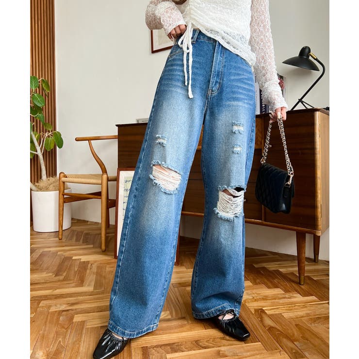 クラッシュダメージデニムパンツ | moment+ | 詳細画像21 