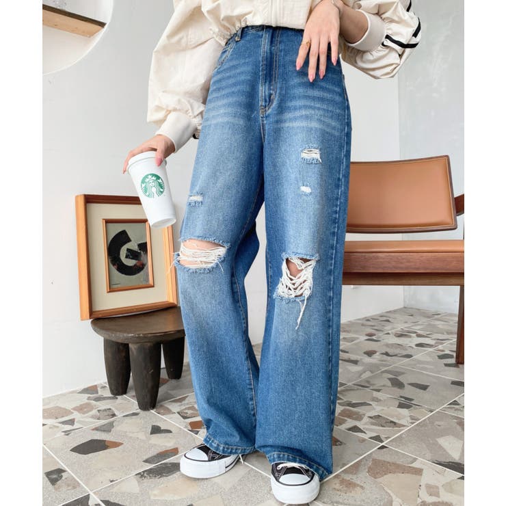 クラッシュダメージデニムパンツ | moment+ | 詳細画像24 