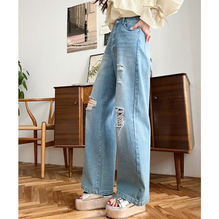 クラッシュダメージデニムパンツ | moment+ | 詳細画像30 