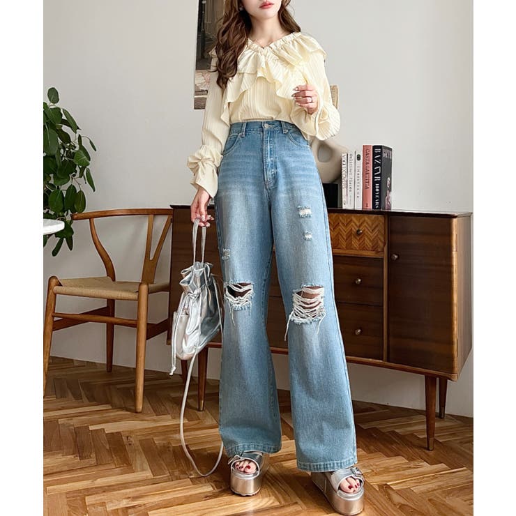 クラッシュダメージデニムパンツ | moment+ | 詳細画像31 