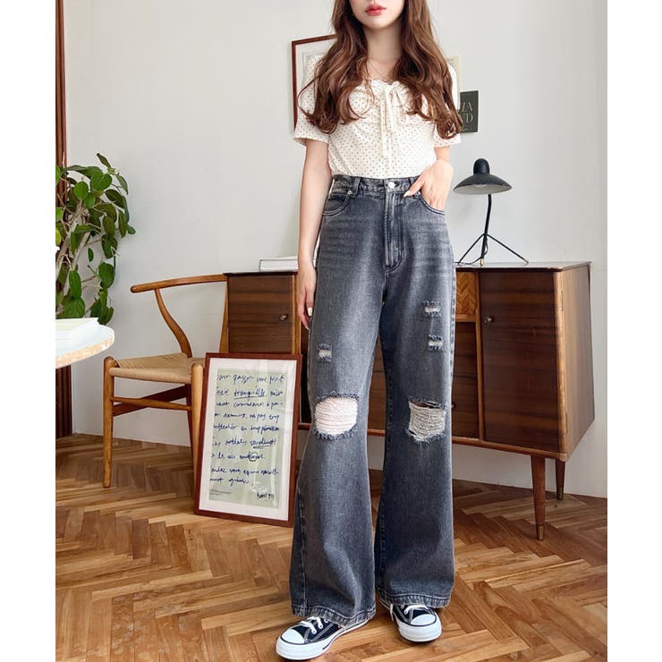 クラッシュダメージデニムパンツ | moment+ | 詳細画像5 