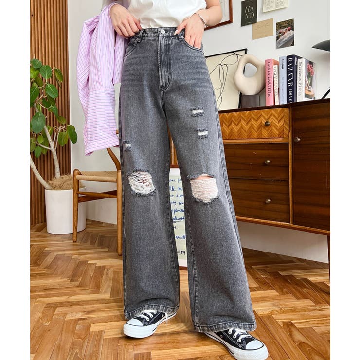 クラッシュダメージデニムパンツ | moment+ | 詳細画像6 