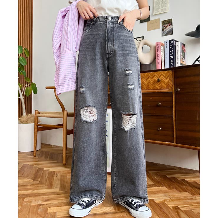 クラッシュダメージデニムパンツ | moment+ | 詳細画像7 