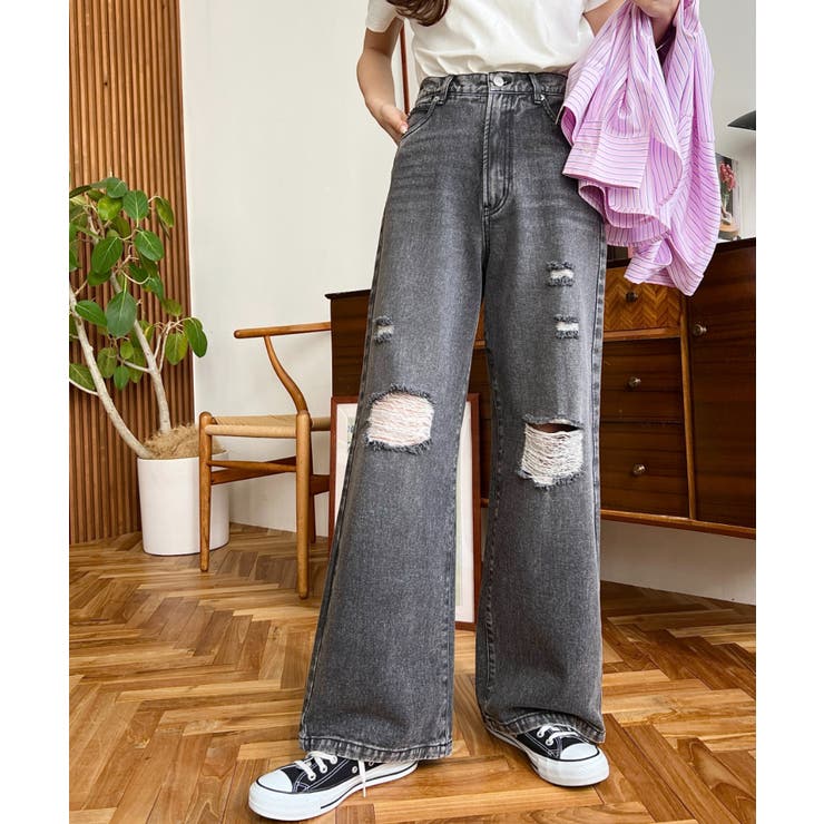 クラッシュダメージデニムパンツ | moment+ | 詳細画像8 