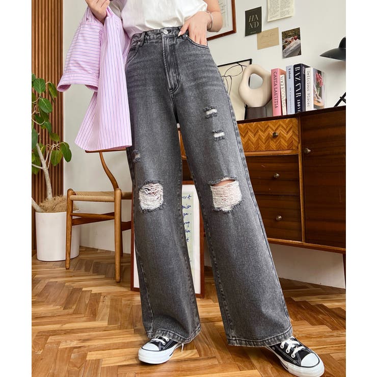 クラッシュダメージデニムパンツ | moment+ | 詳細画像9 