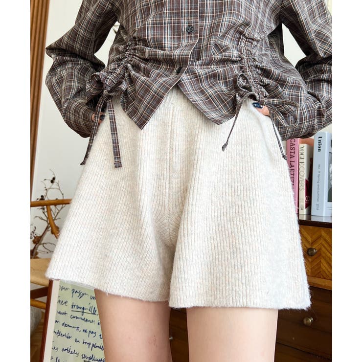 アイボリー | ショート丈ニットパンツ | moment+