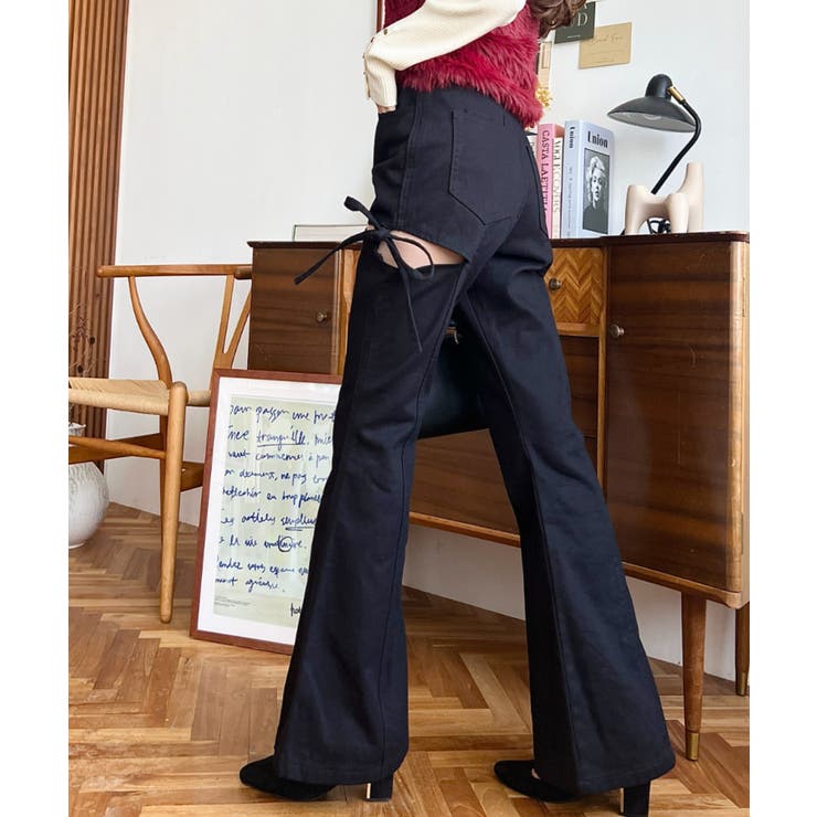 デニム＆ツイルカットアウトリボンフレアパンツ | moment+ | 詳細画像12 