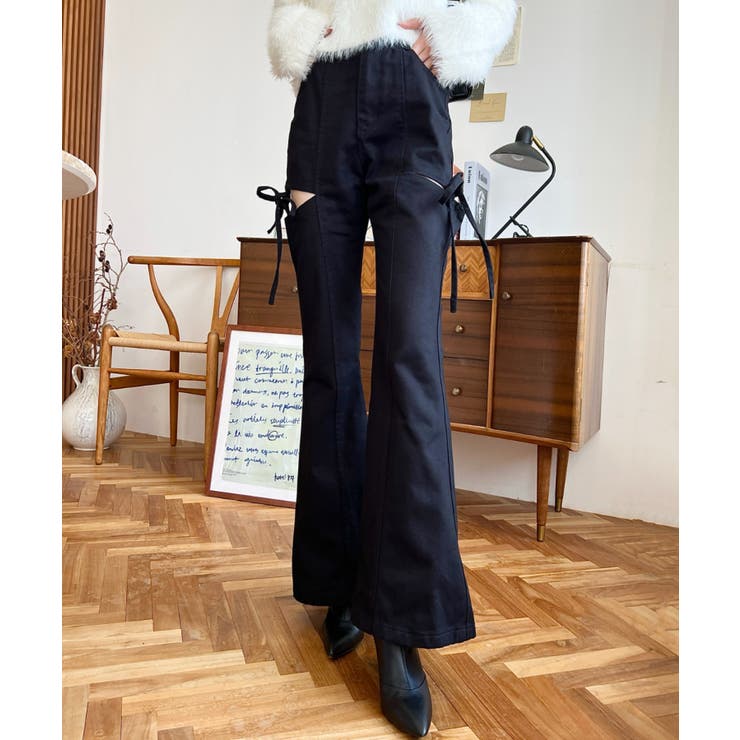 デニム＆ツイルカットアウトリボンフレアパンツ | moment+ | 詳細画像19 