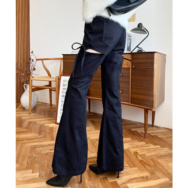 デニム＆ツイルカットアウトリボンフレアパンツ | moment+ | 詳細画像22 