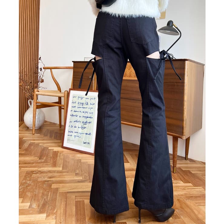 デニム＆ツイルカットアウトリボンフレアパンツ | moment+ | 詳細画像23 