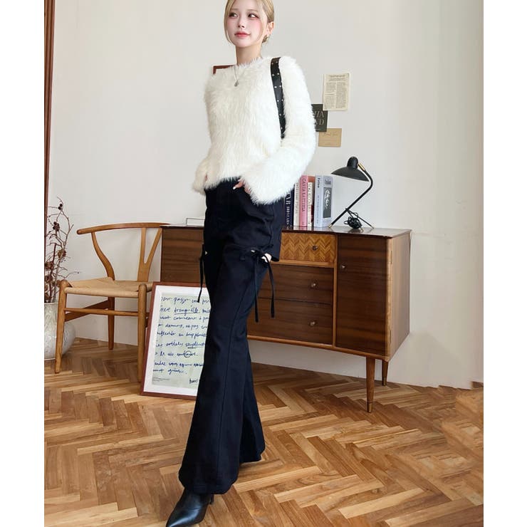 デニム＆ツイルカットアウトリボンフレアパンツ | moment+ | 詳細画像24 