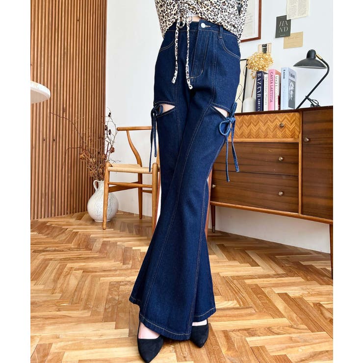 デニム＆ツイルカットアウトリボンフレアパンツ | moment+ | 詳細画像52 