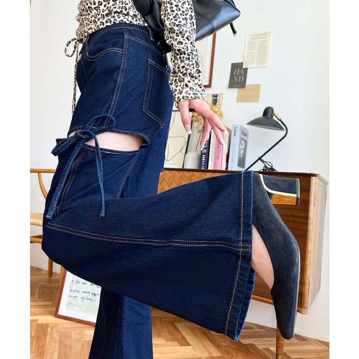 デニム＆ツイルカットアウトリボンフレアパンツ | moment+ | 詳細画像53 