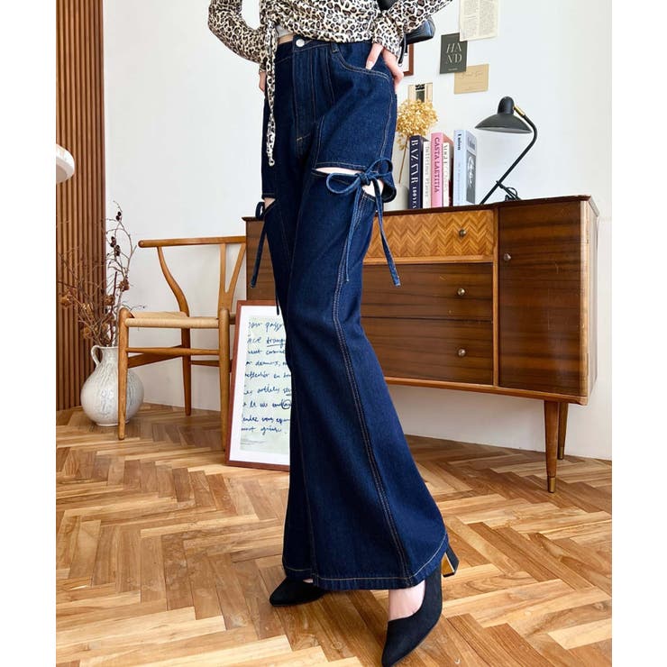 デニム＆ツイルカットアウトリボンフレアパンツ | moment+ | 詳細画像55 