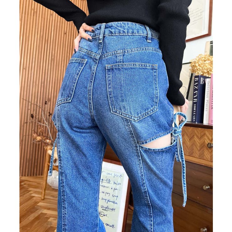 デニム＆ツイルカットアウトリボンフレアパンツ | moment+ | 詳細画像65 