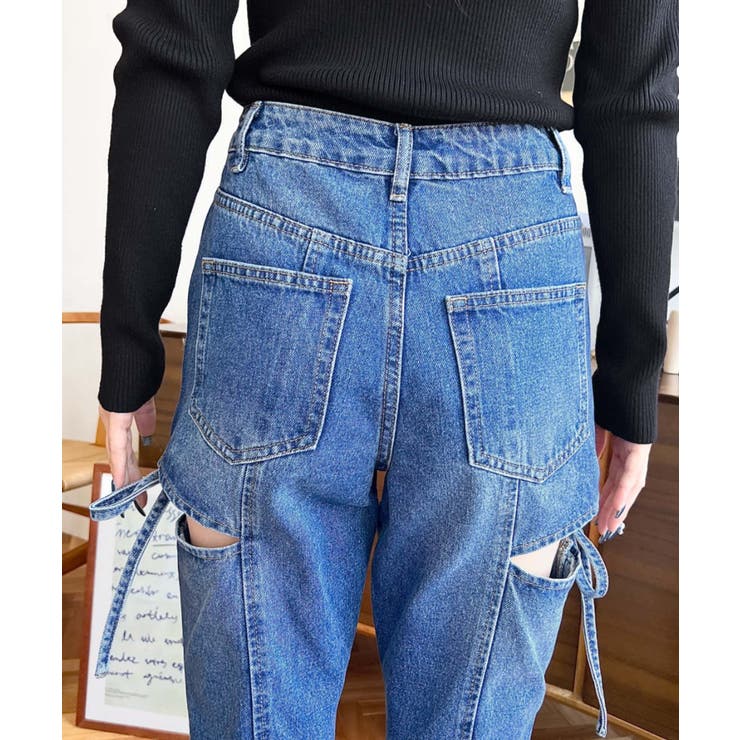 デニム＆ツイルカットアウトリボンフレアパンツ | moment+ | 詳細画像78 