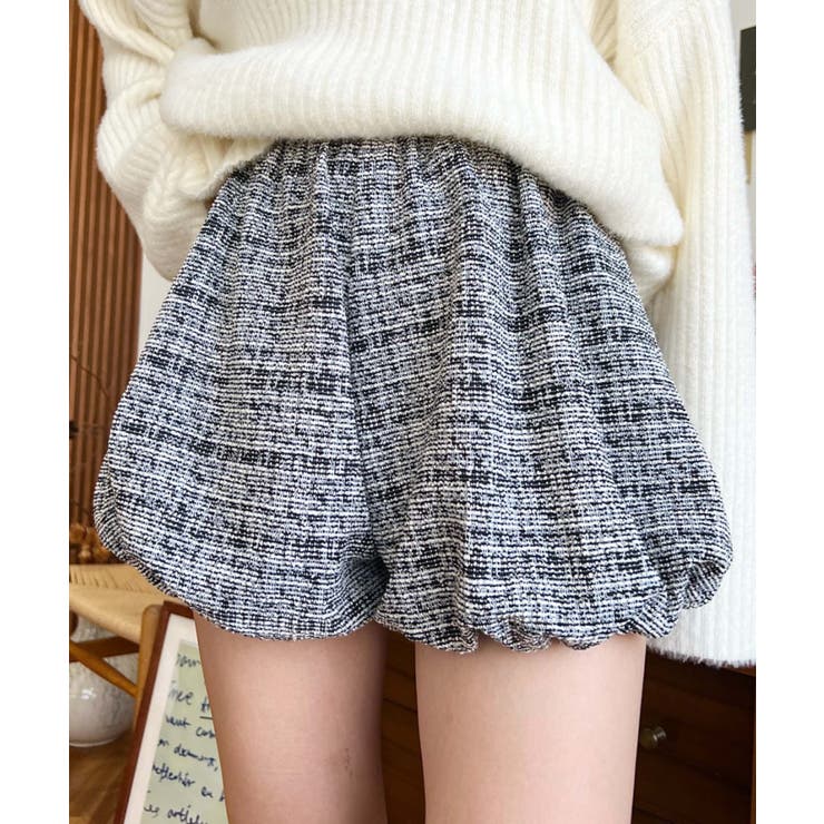 ブラック | カラーツイードバルーンミニキュロット | moment+