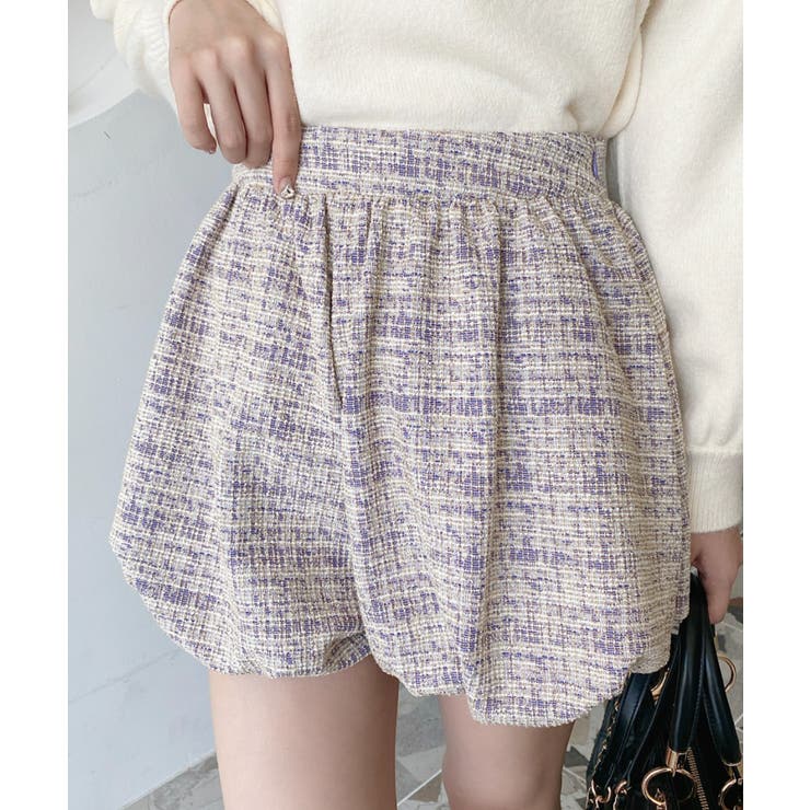 ラベンダー | カラーツイードバルーンミニキュロット | moment+
