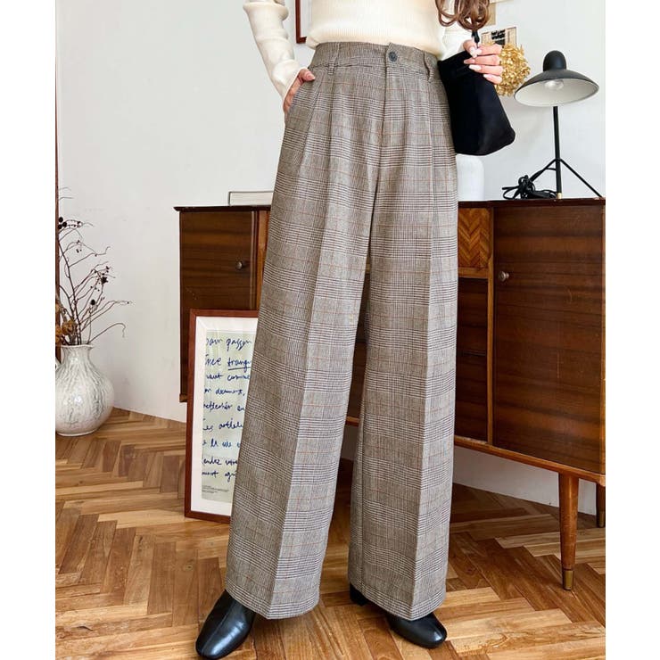 センタープレスツータックセミワイドチェックパンツ | moment+ | 詳細画像13 