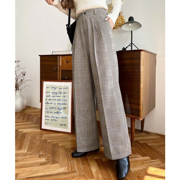 センタープレスツータックセミワイドチェックパンツ | moment+ | 詳細画像14 