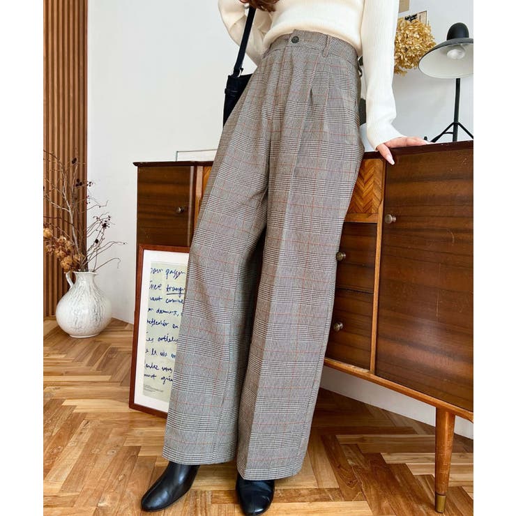 センタープレスツータックセミワイドチェックパンツ | moment+ | 詳細画像15 