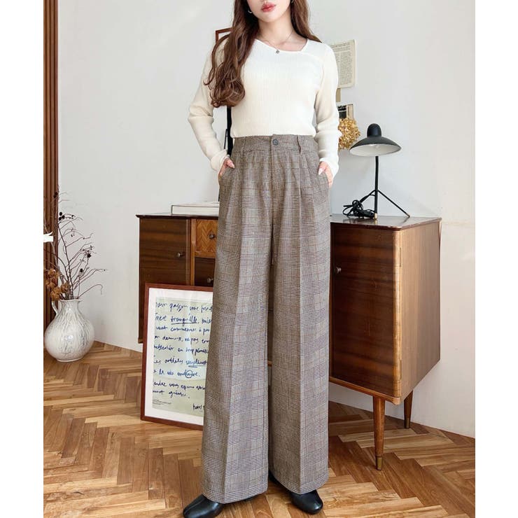 センタープレスツータックセミワイドチェックパンツ | moment+ | 詳細画像16 