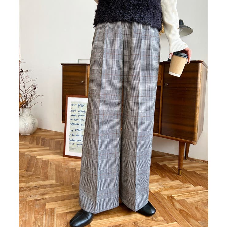 センタープレスツータックセミワイドチェックパンツ | moment+ | 詳細画像2 