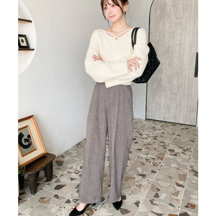 センタープレスツータックセミワイドチェックパンツ | moment+ | 詳細画像26 