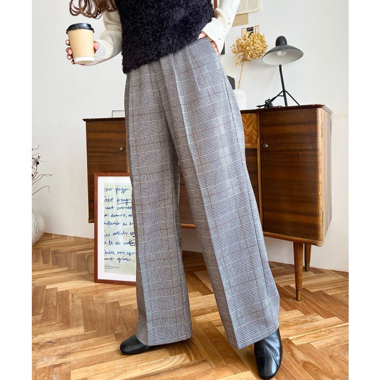 センタープレスツータックセミワイドチェックパンツ | moment+ | 詳細画像3 