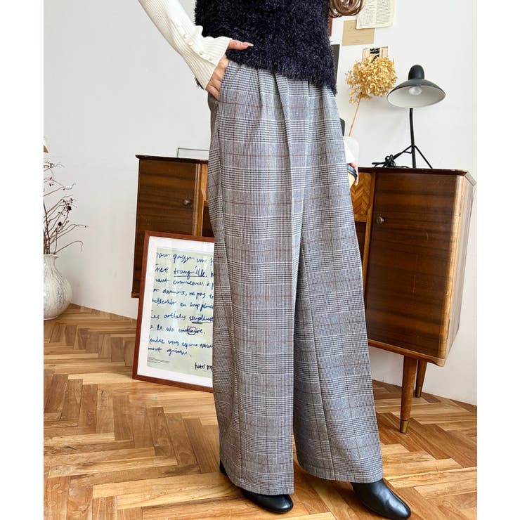 センタープレスツータックセミワイドチェックパンツ | moment+ | 詳細画像4 