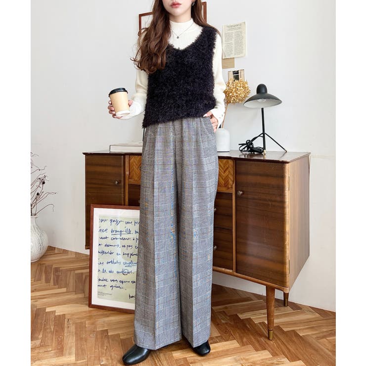 センタープレスツータックセミワイドチェックパンツ | moment+ | 詳細画像6 