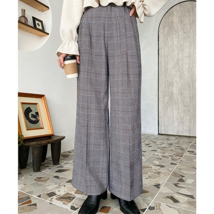 センタープレスツータックセミワイドチェックパンツ | moment+ | 詳細画像7 