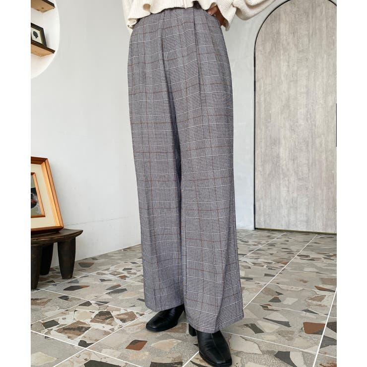 センタープレスツータックセミワイドチェックパンツ | moment+ | 詳細画像9 