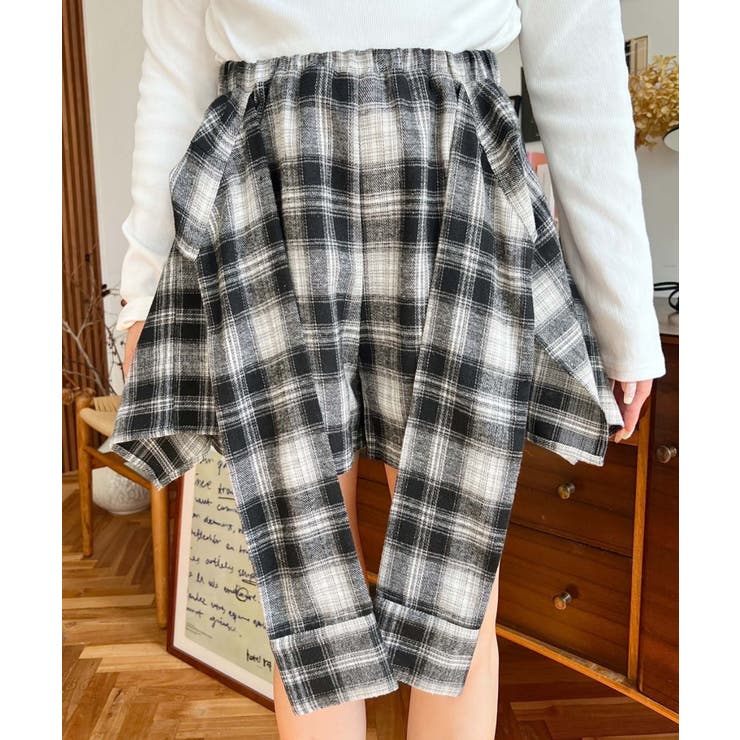 ラップスカート風チェック柄ショートパンツ[品番：ERMW0004101