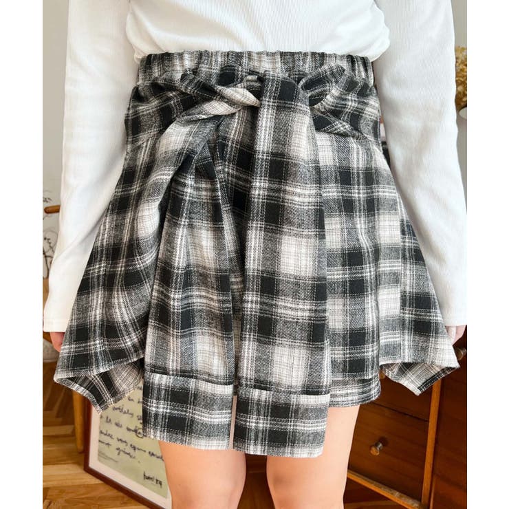 ラップスカート風チェック柄ショートパンツ[品番：ERMW0004101