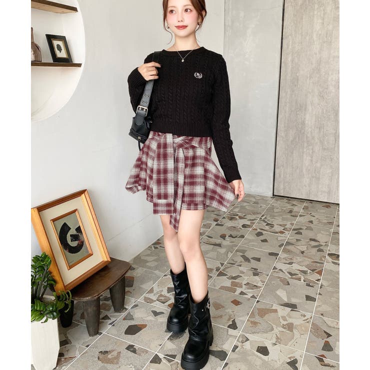 ラップスカート風チェック柄ショートパンツ[品番：ERMW0004101