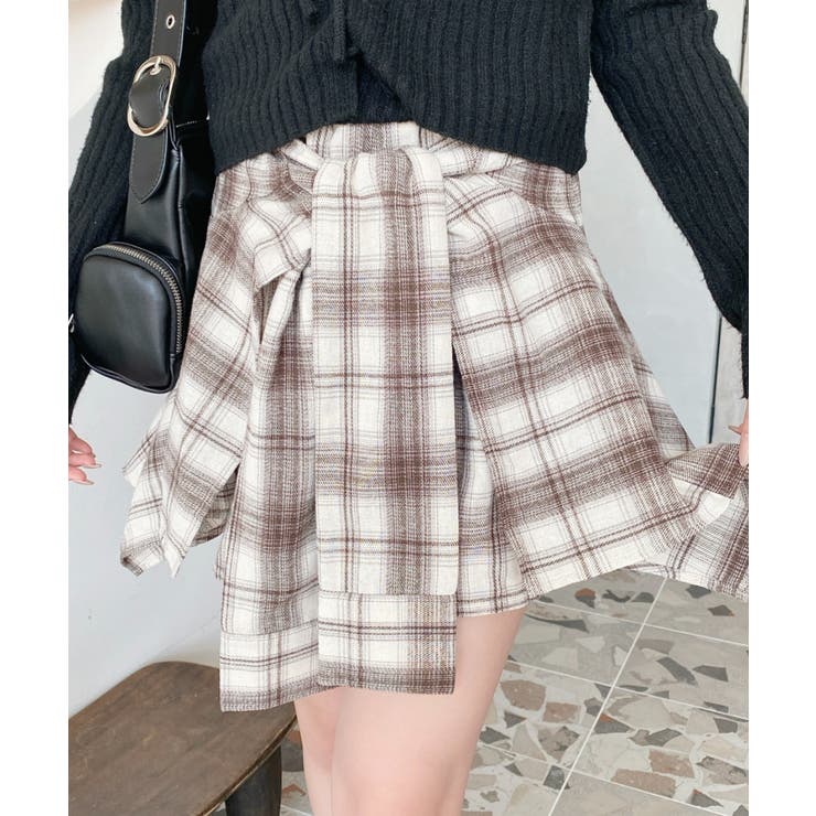 ラップスカート風チェック柄ショートパンツ[品番：ERMW0004101
