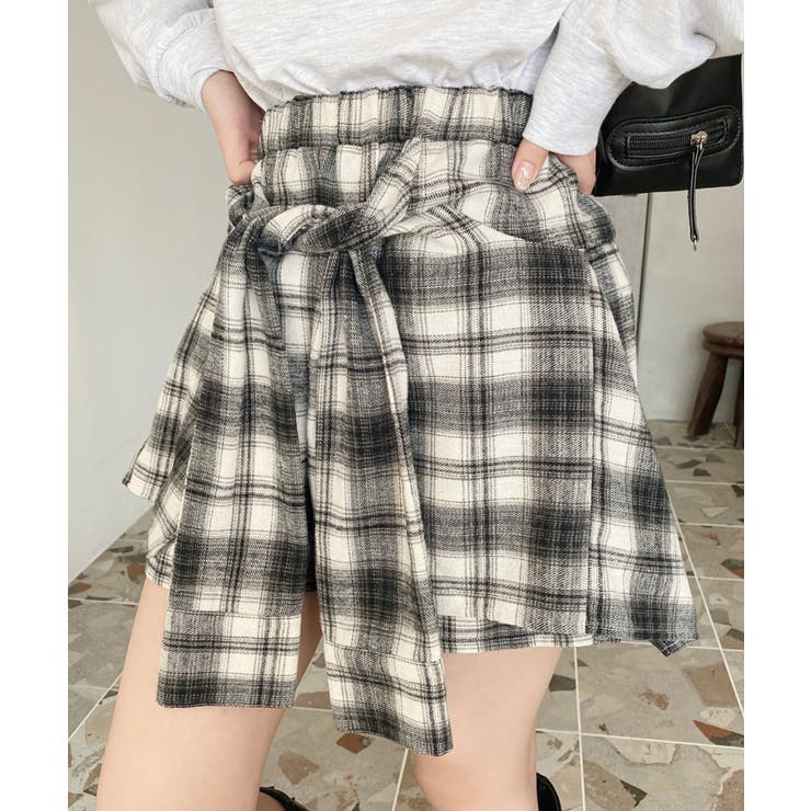 ラップスカート風チェック柄ショートパンツ[品番：ERMW0004101