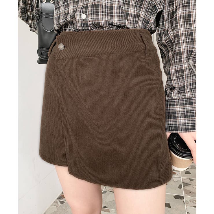 ブラウン | ラップ風コーデュロイショートパンツ | moment+
