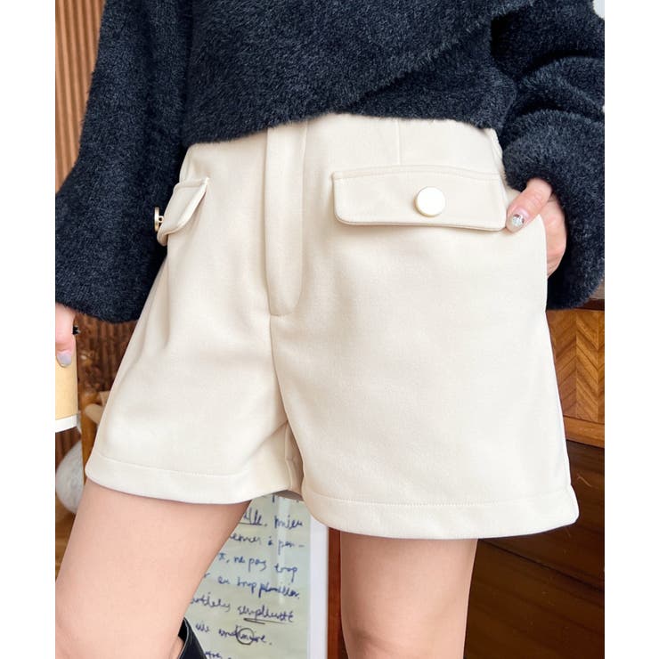 微起毛ウールライク金ボタンフラップショートパンツ | moment+ | 詳細画像2 