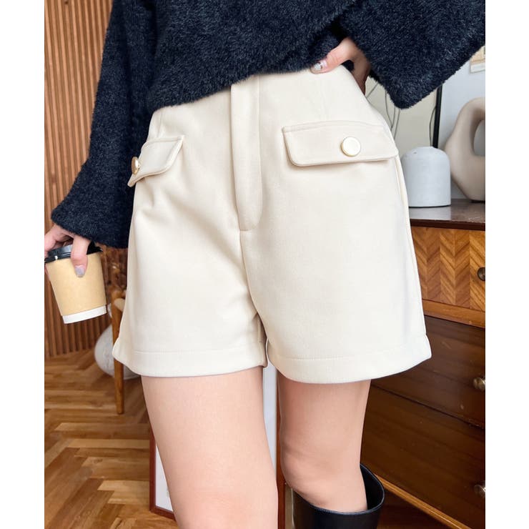 微起毛ウールライク金ボタンフラップショートパンツ | moment+ | 詳細画像3 