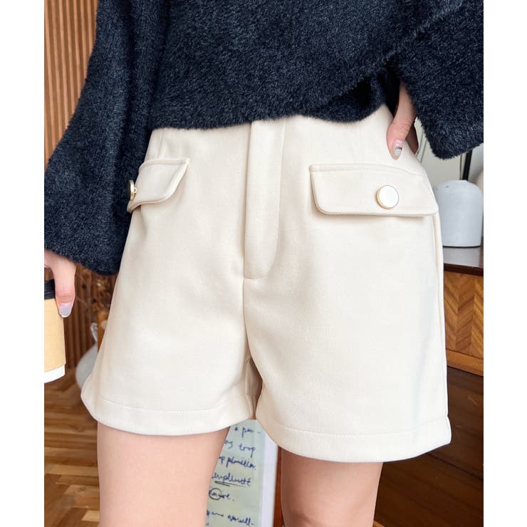 微起毛ウールライク金ボタンフラップショートパンツ | moment+ | 詳細画像4 