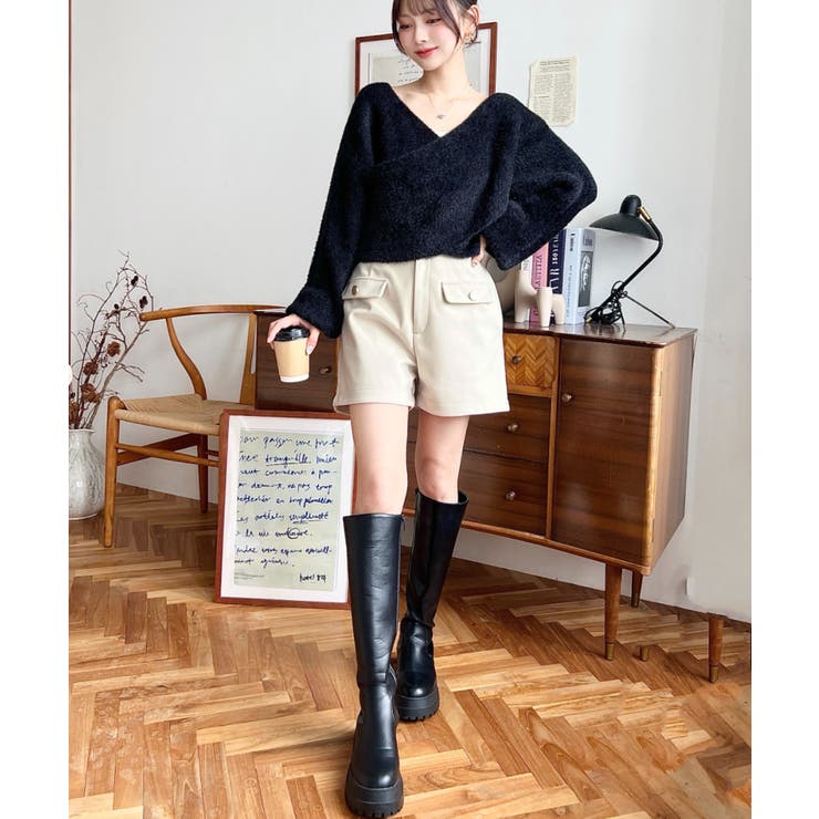 微起毛ウールライク金ボタンフラップショートパンツ | moment+ | 詳細画像7 